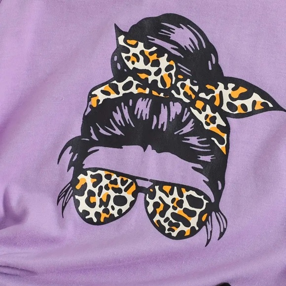 New 2 Piece Purple Graphic Tee and Leopard Print Shorts Set Size 5/6 - Picture 4 of 8